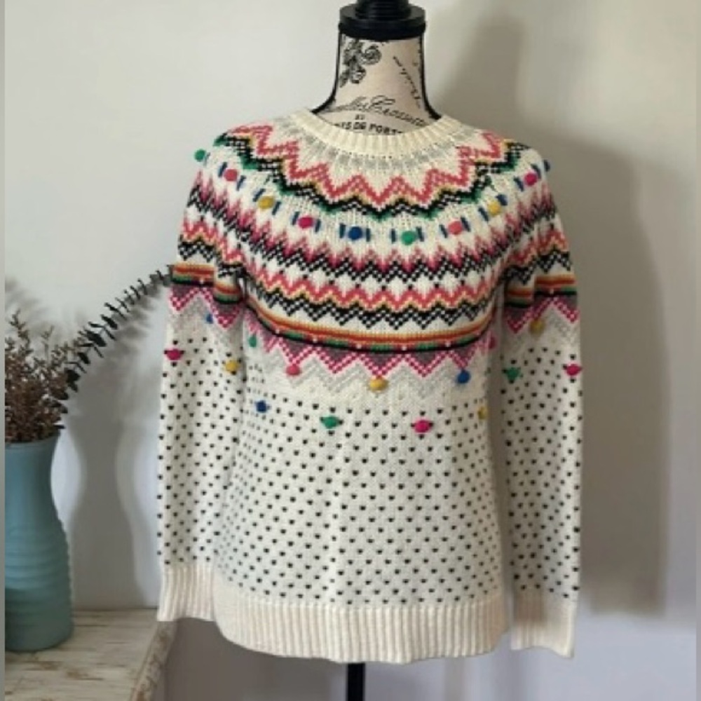 Talbots White Multicolor Fair Isle Sweater